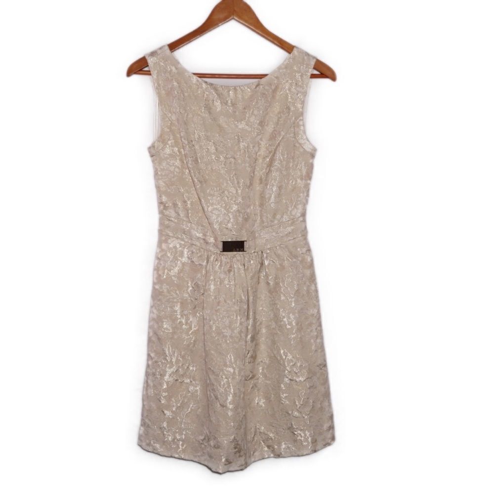 Jennifer Lopez Cream Floral Embroidery Sleeveless Flair Dress, Size 4 NWT